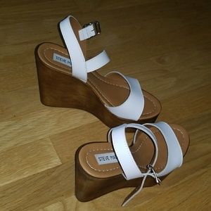 White Leather Steve Madden Wedges